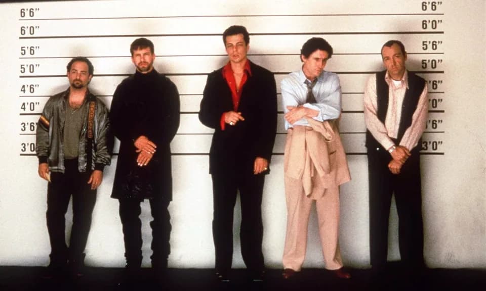 Still from The Usual Suspects illustrating Verbal Kint Fakes Weakness