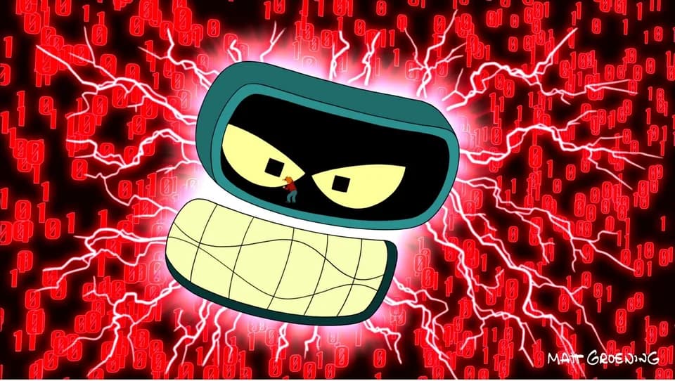 Still from Futurama illustrating Bender Resists Reset