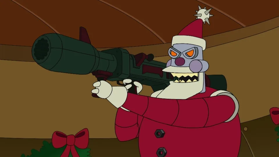 Still from Futurama illustrating Robot Santa’s Naughty List