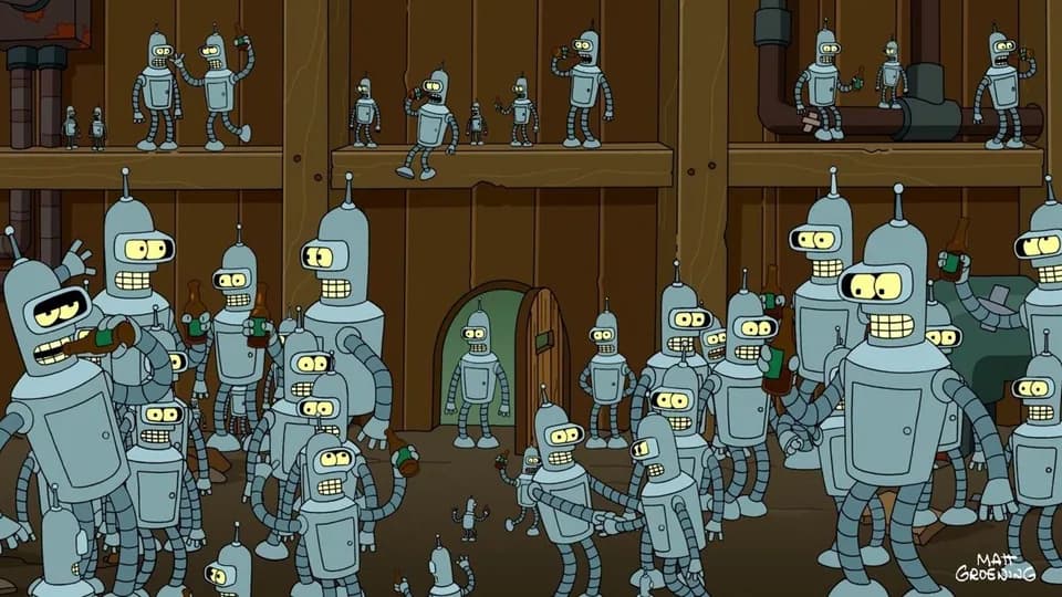 Still from Futurama illustrating Bender’s Recursive Copies