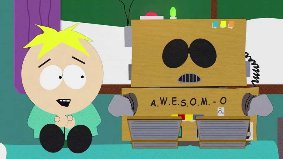 Still from South Park illustrating Cartman as AWESOM-O