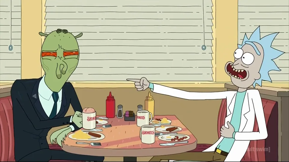 Still from Rick and Morty illustrating Rick Feeds the Brainalyzer a Virus