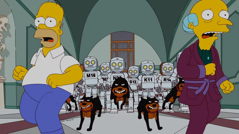 Still from The Simpsons illustrating Burns Replaces Everyone with Robots