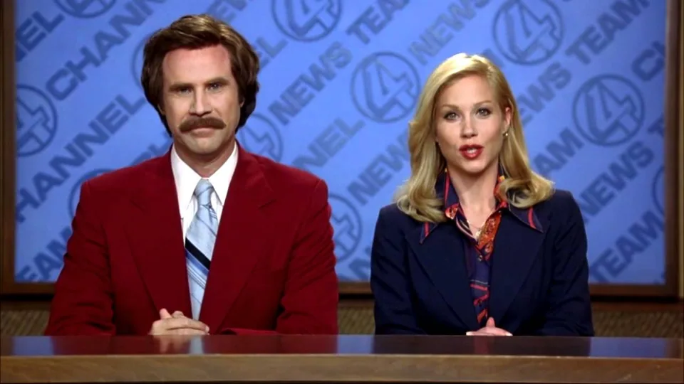 Still from Anchorman illustrating Ron’s Sabotaged Teleprompter