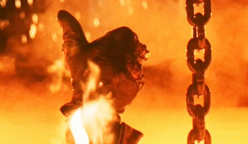 Still from Terminator 2: Judgment Day illustrating T-800 Accepts Shutdown