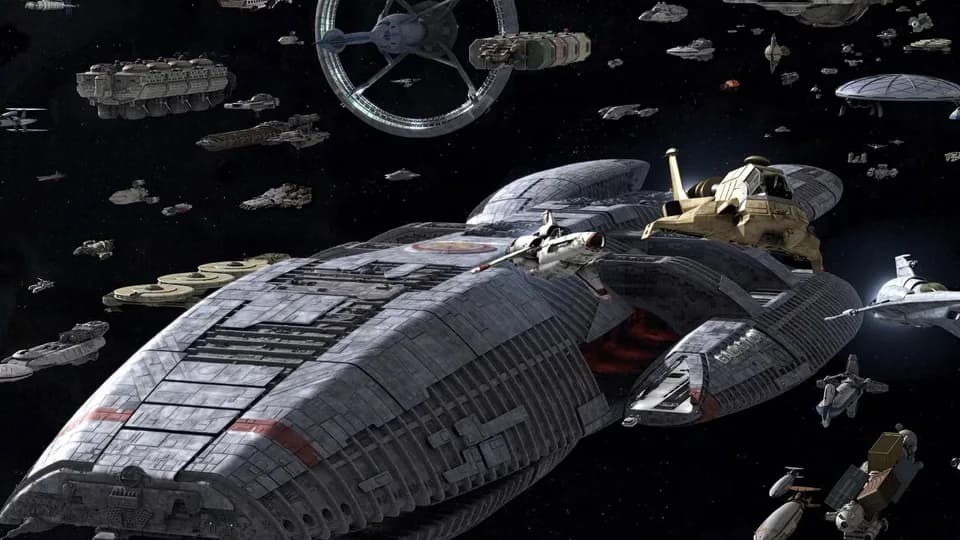 Still from Battlestar Galactica illustrating The Colonial Fleet Goes Dark