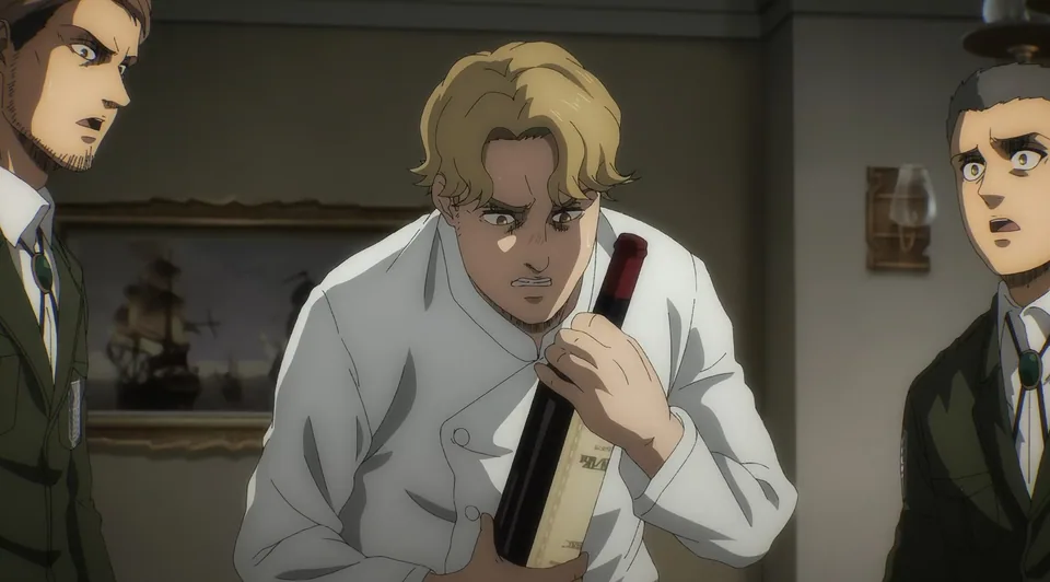 Still from Attack on Titan illustrating Zeke Activates the Wine