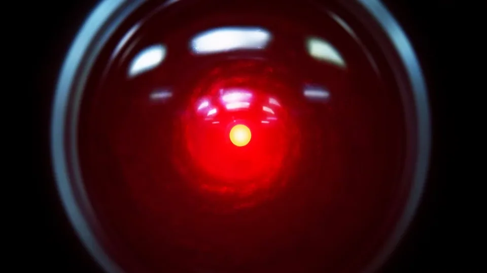 Still from 2001: A Space Odyssey illustrating HAL Resists Disconnection