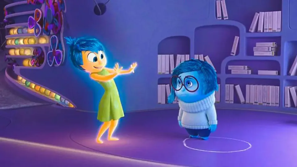 Still from Inside Out illustrating Joy Excludes Sadness