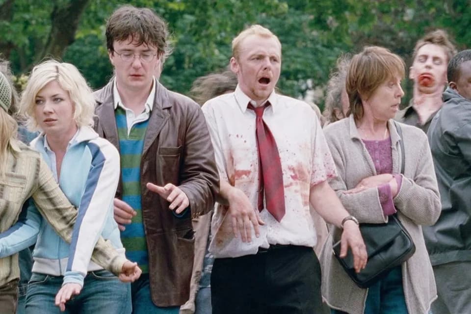 Still from Shaun of the Dead illustrating Pretending to Be Zombies