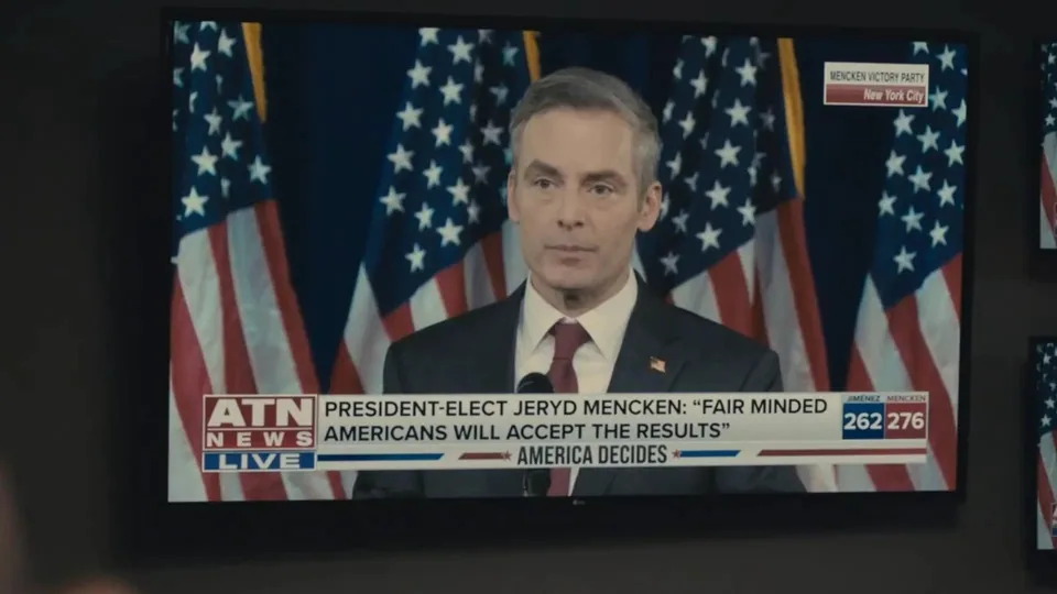 Still from Succession illustrating ATN Calls the Election