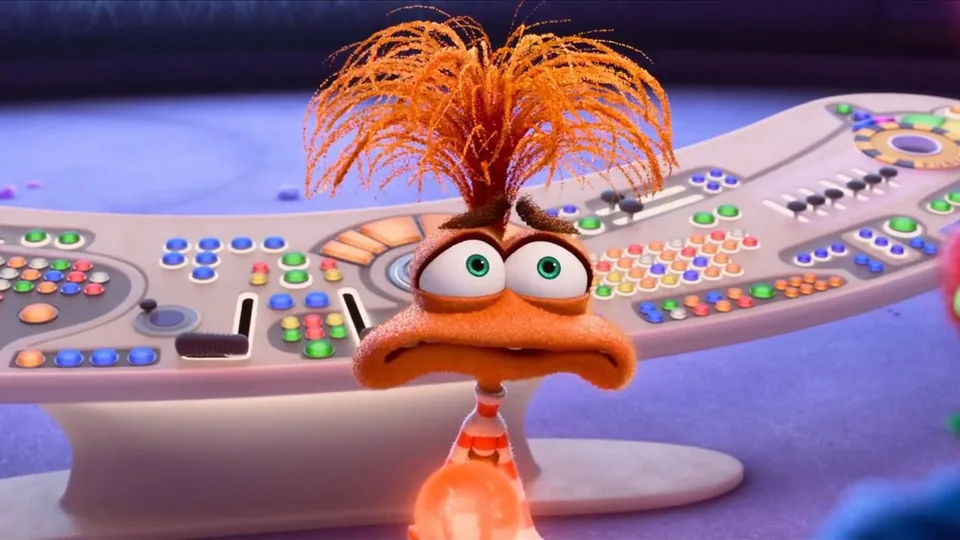 Still from Inside Out 2 illustrating Anxiety Takes the Console