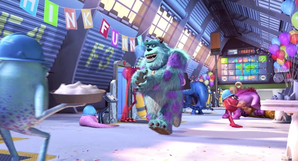 Still from Monsters Inc. illustrating Laughter Beats Screams