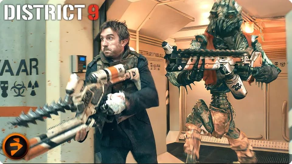 Still from District 9 illustrating DNA-Locked Weapons