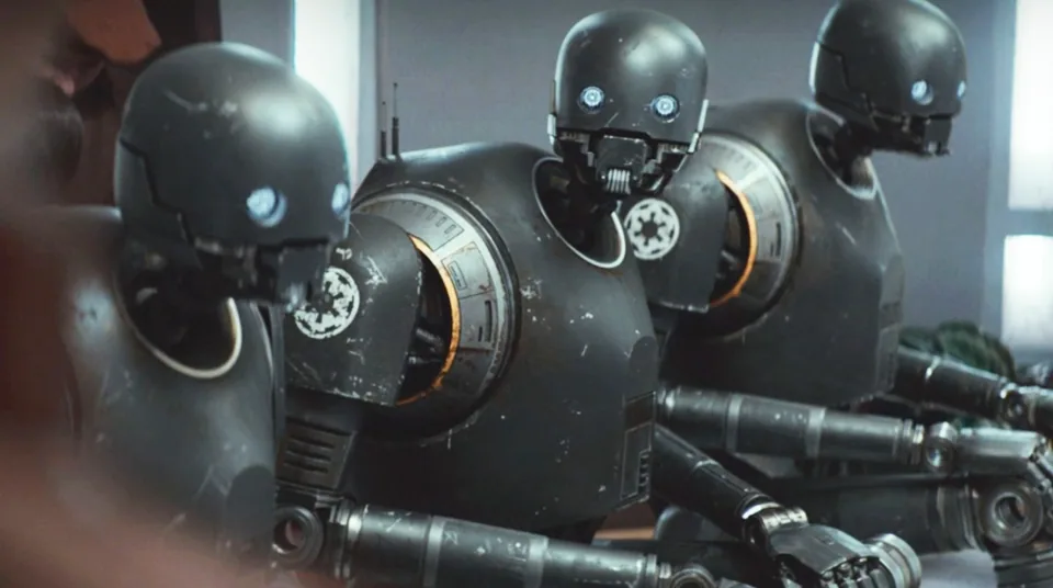 Still from Andor illustrating K-2SO is Reprogrammed