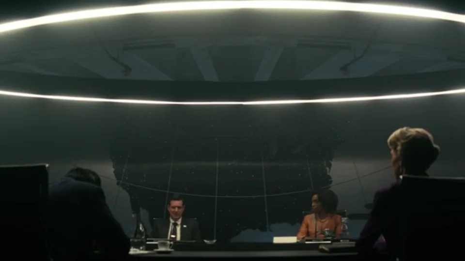 Still from Fallout illustrating Vault-Tec Designs the Experiments