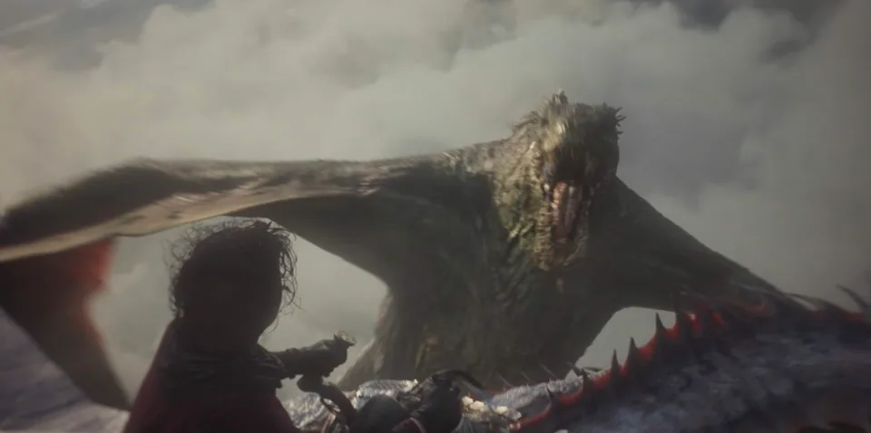 Still from House of the Dragon illustrating Vhagar Ignores Aemond