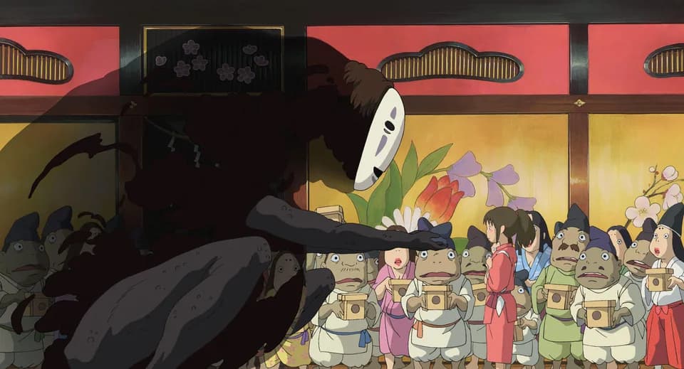 Still from Spirited Away illustrating No-Face Buys Approval