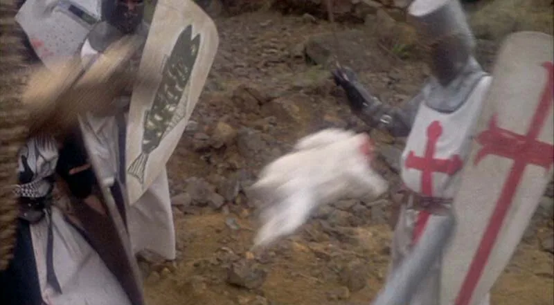 Still from Monty Python and the Holy Grail illustrating The Killer Rabbit