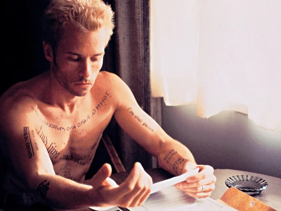 Still from Memento illustrating Poisoning Future Memory