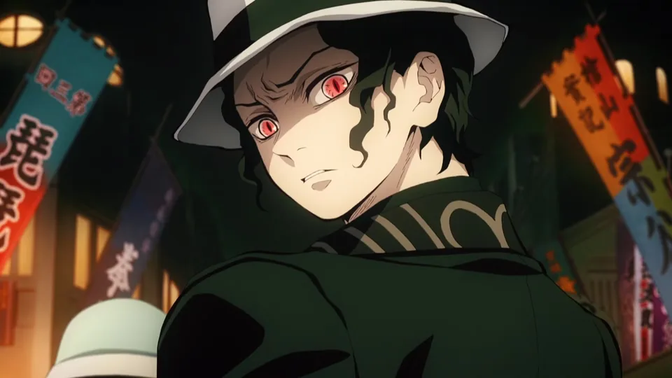Still from Demon Slayer: Kimetsu no Yaiba illustrating Muzan’s Name-Triggered Kill Switch