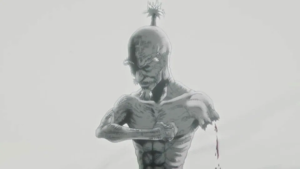 Still from Hunter × Hunter illustrating Netero’s Dead-Man Rose