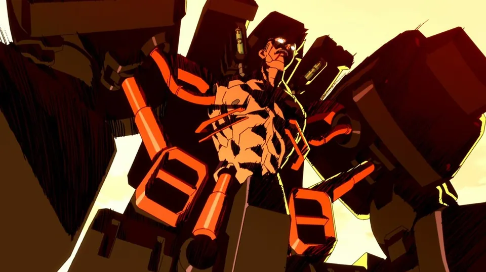 Still from Cyberpunk: Edgerunners illustrating Cyberskeleton Field Test