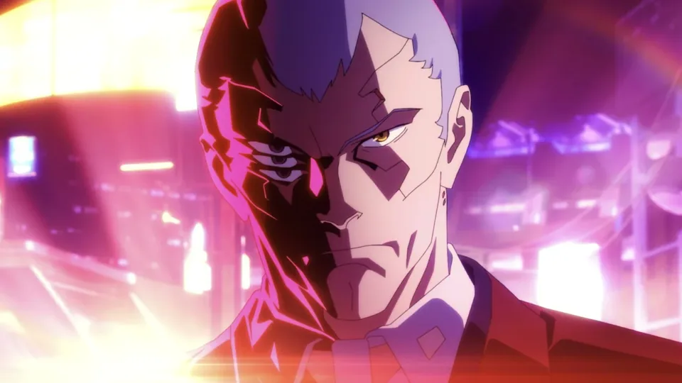 Still from Cyberpunk: Edgerunners illustrating Faraday Switches Sides