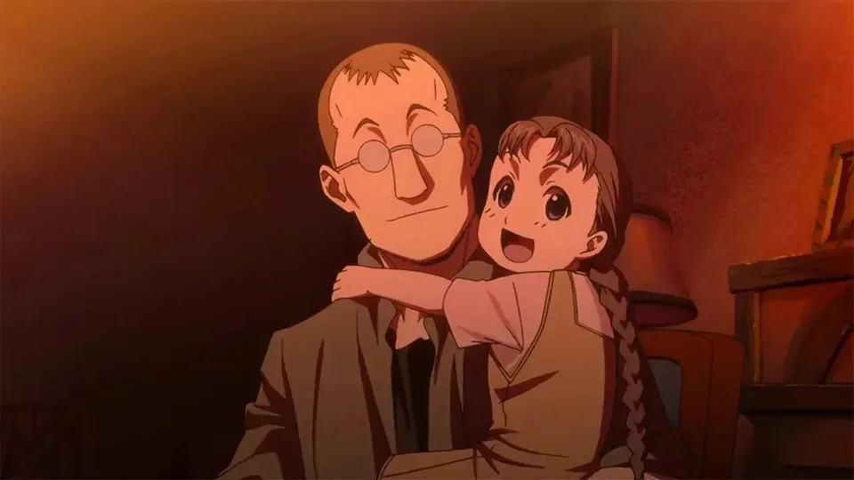 Still from Fullmetal Alchemist: Brotherhood illustrating Shou Tucker’s Final Assessment