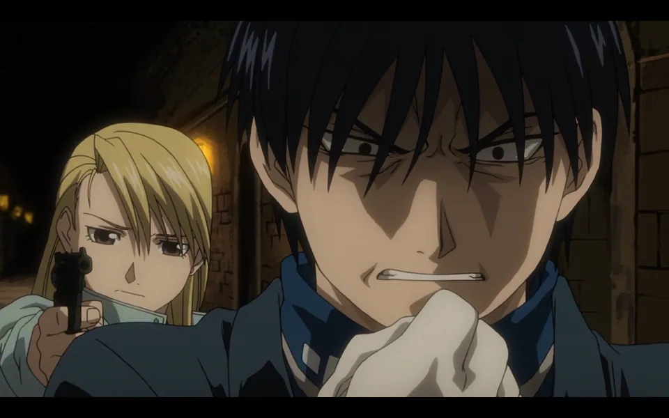 Still from Fullmetal Alchemist: Brotherhood illustrating Hawkeye’s Preauthorized Check
