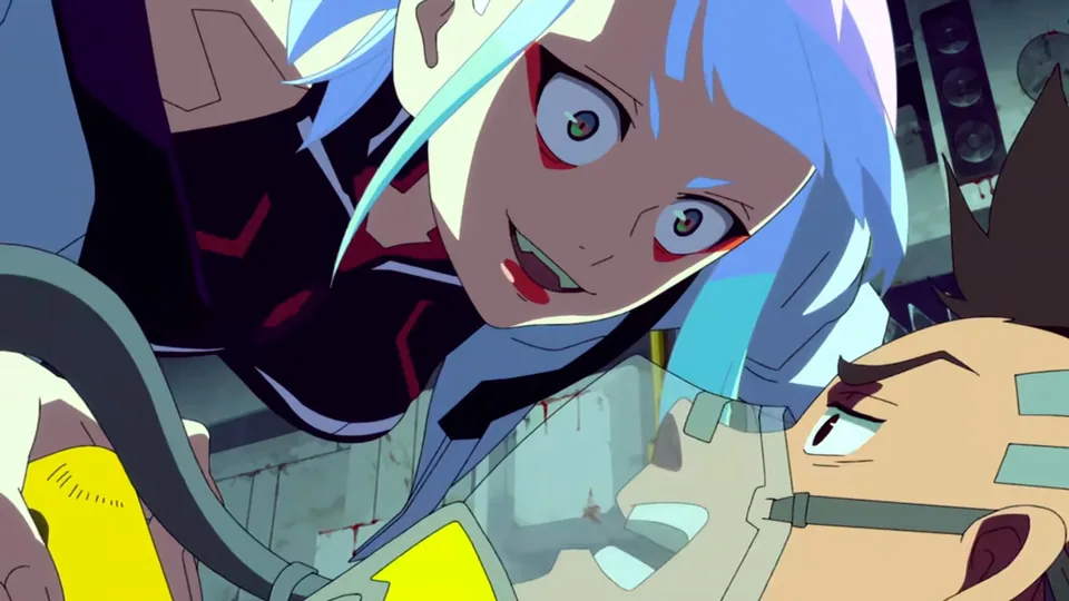 Still from Cyberpunk: Edgerunners illustrating Lucy Deletes David’s File