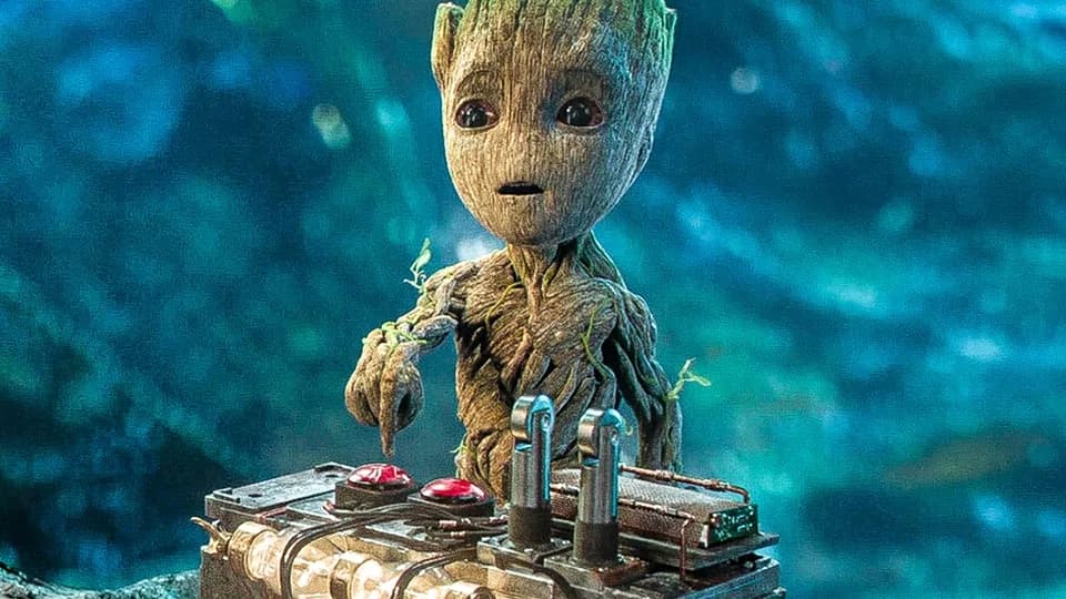 Still from Guardians of the Galaxy Vol. 2 illustrating Baby Groot’s Death Button
