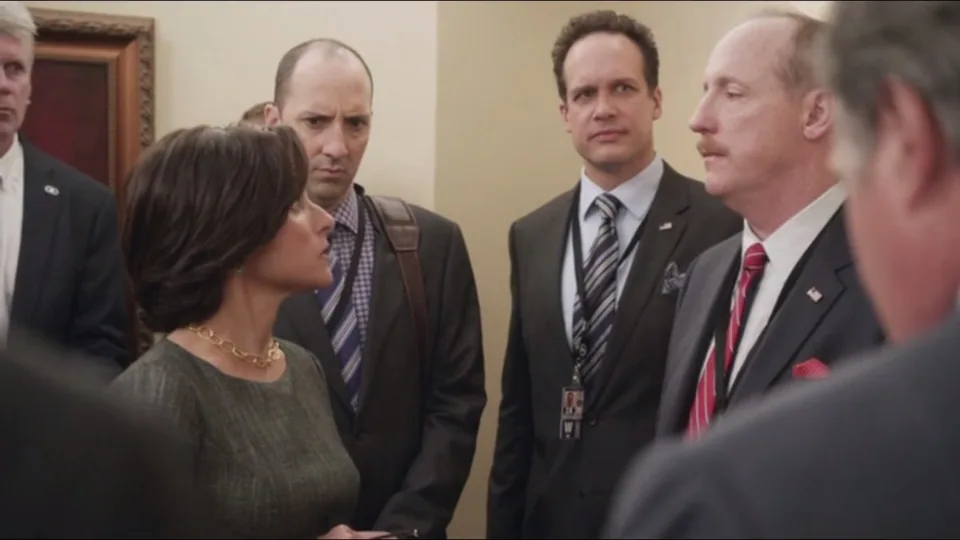 Still from Veep illustrating “I Care” Targets Bereaved Parents