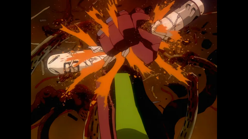 Still from Neon Genesis Evangelion illustrating Dummy Plug Takes Control