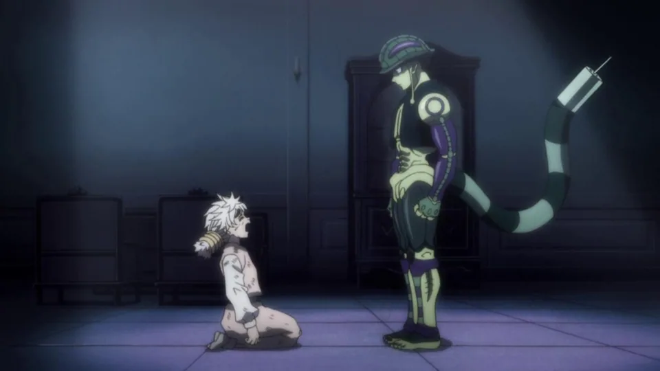 Still from Hunter × Hunter illustrating Pouf Hides Komugi