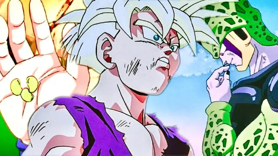 Still from Dragon Ball Z illustrating Goku Heals Cell