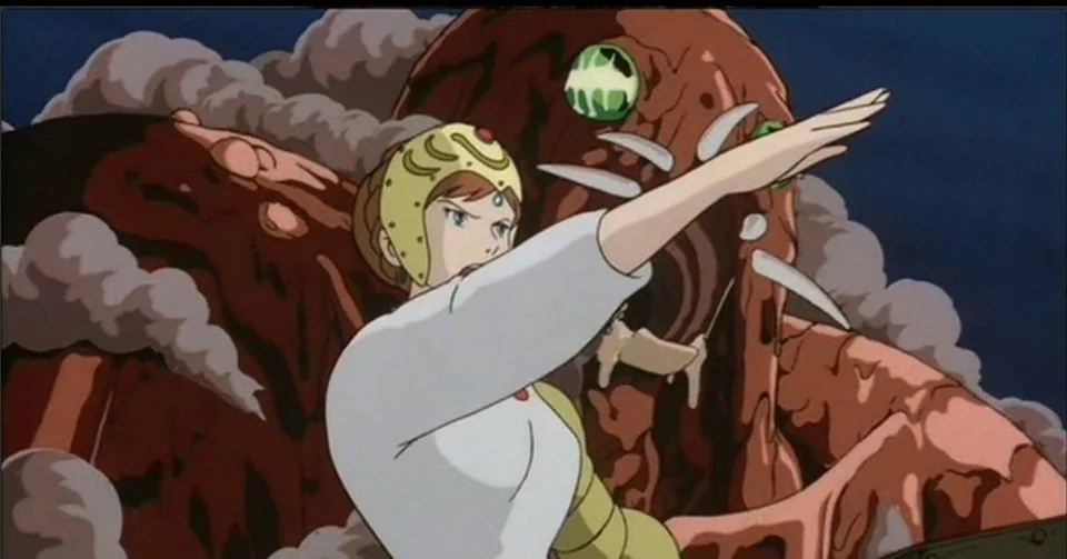 Still from Nausicaä of the Valley of the Wind illustrating The Half-Built Giant Warrior
