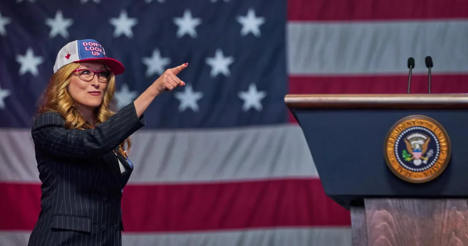 Still from Don’t Look Up illustrating The Don’t Look Up Rally