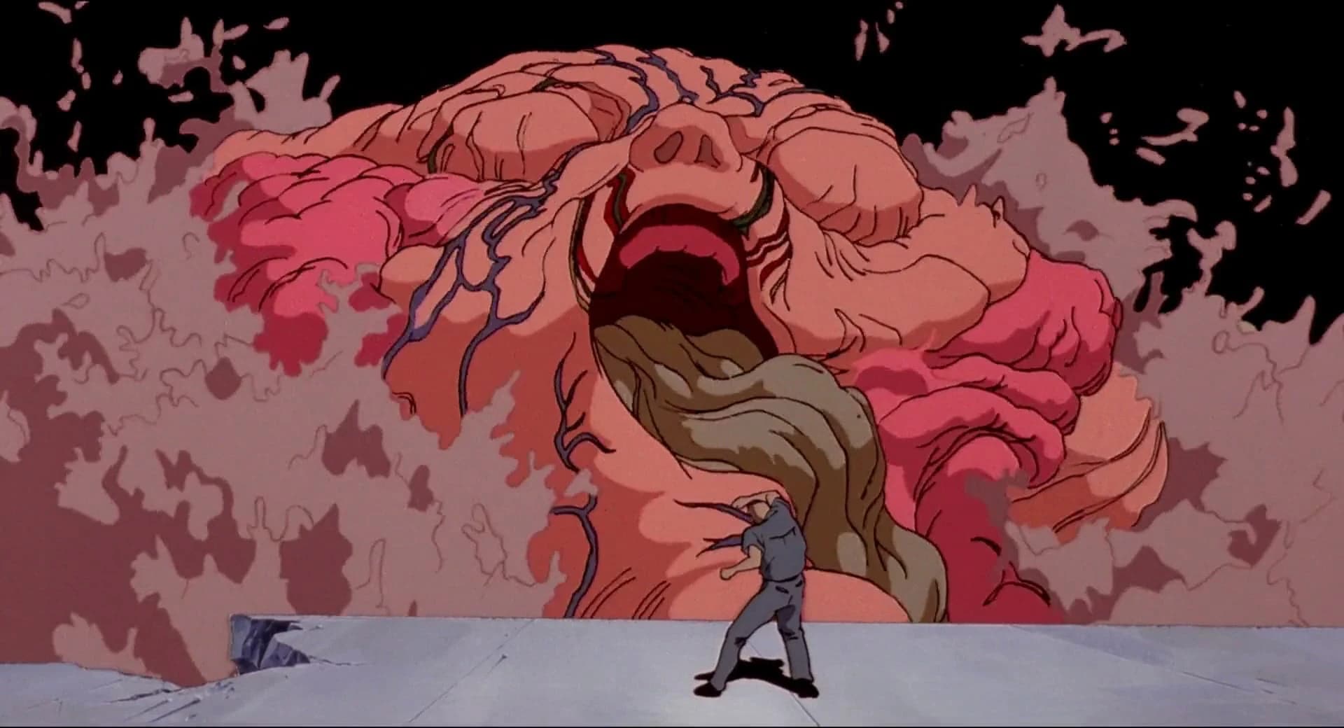 Still from Akira illustrating Tetsuo Outgrows Containment